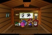 Mario and Bombette training at the Toad Town Dojo.