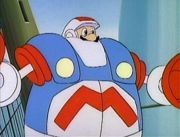 Mario, in the upper portion of the Plumbinator.