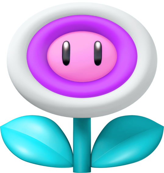 A picture of a Bubble Flower. It resembles a Fire Flower, but the stem is a light blue color and the flower sports a white, purple, and pink color scheme.