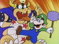 SM Shirayuki-hime Luigi kicking Bowser.png