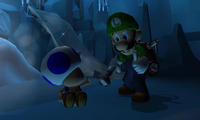 A blue Toad in Luigi's Mansion: Dark Moon