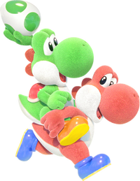 YoshiCraftedWorld - YoshiwithRedYoshi.png