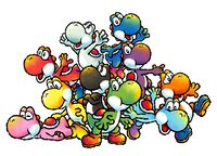 Artwork of the Yoshis in Yoshi's Island DS.